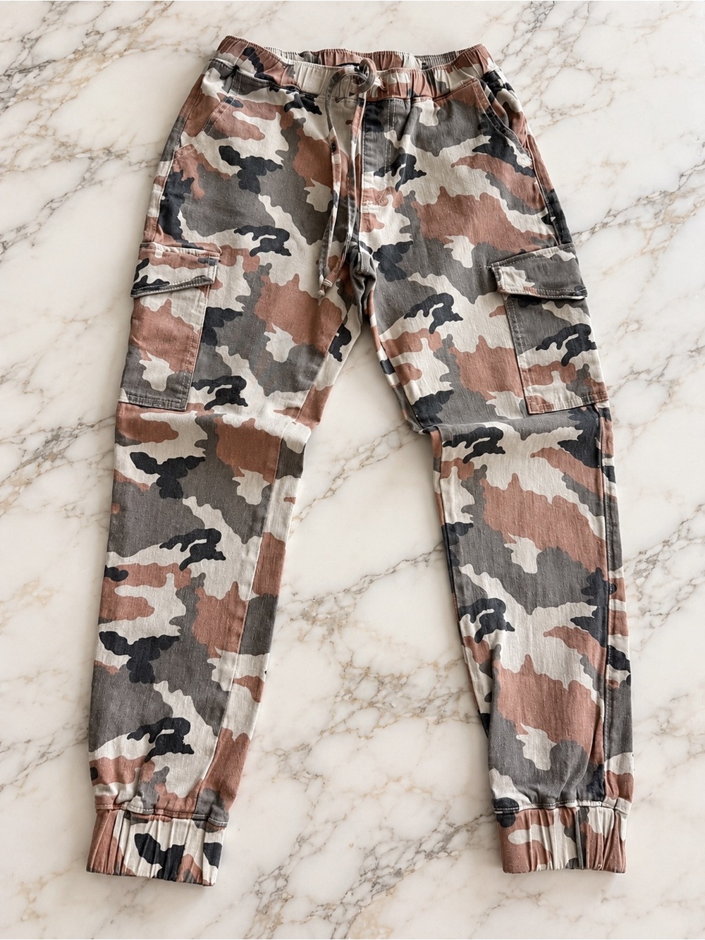 Women Camo Cargo Joggers - Brown/Gray/Black